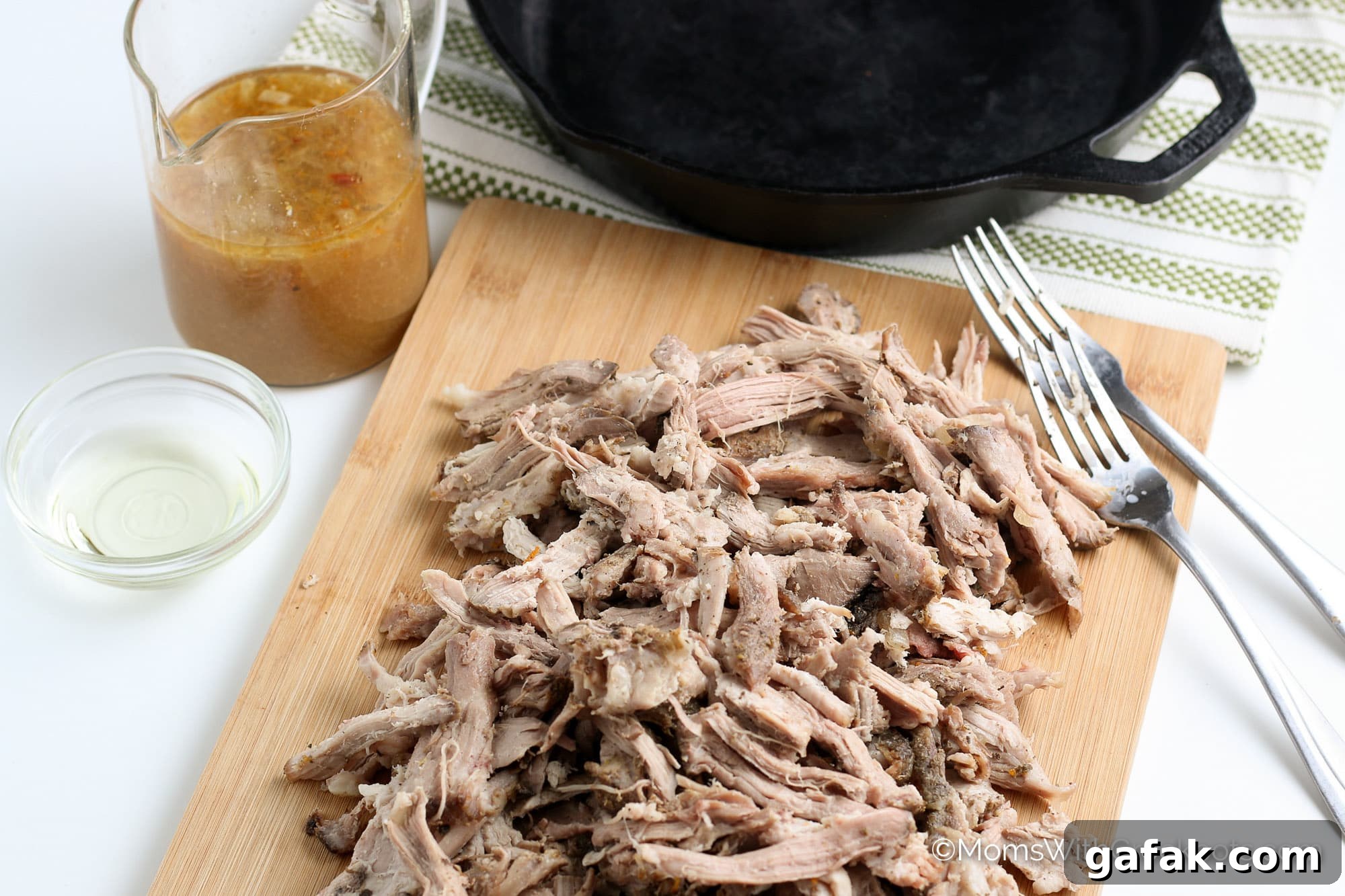 pork carnitas on cutting board