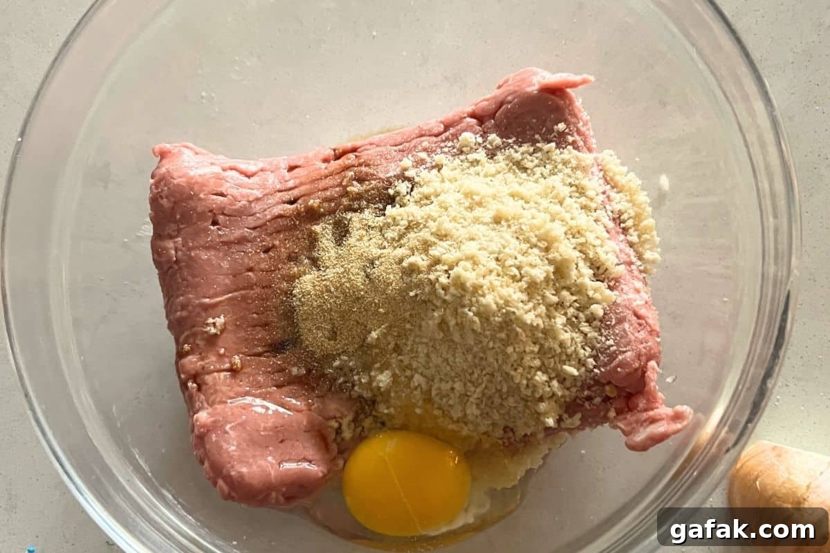Meatball ingredients combined in a bowl