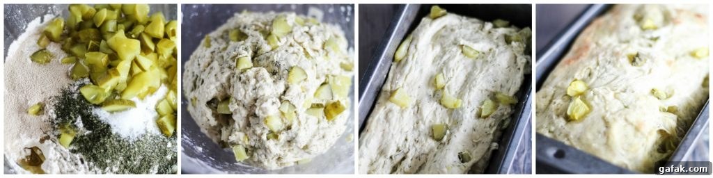 in process images of making dill pickle bread in a collage