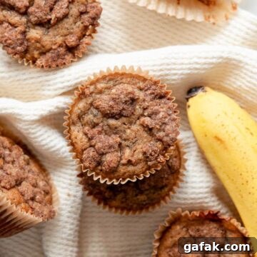 healthy crumb banana muffins with streusel on top