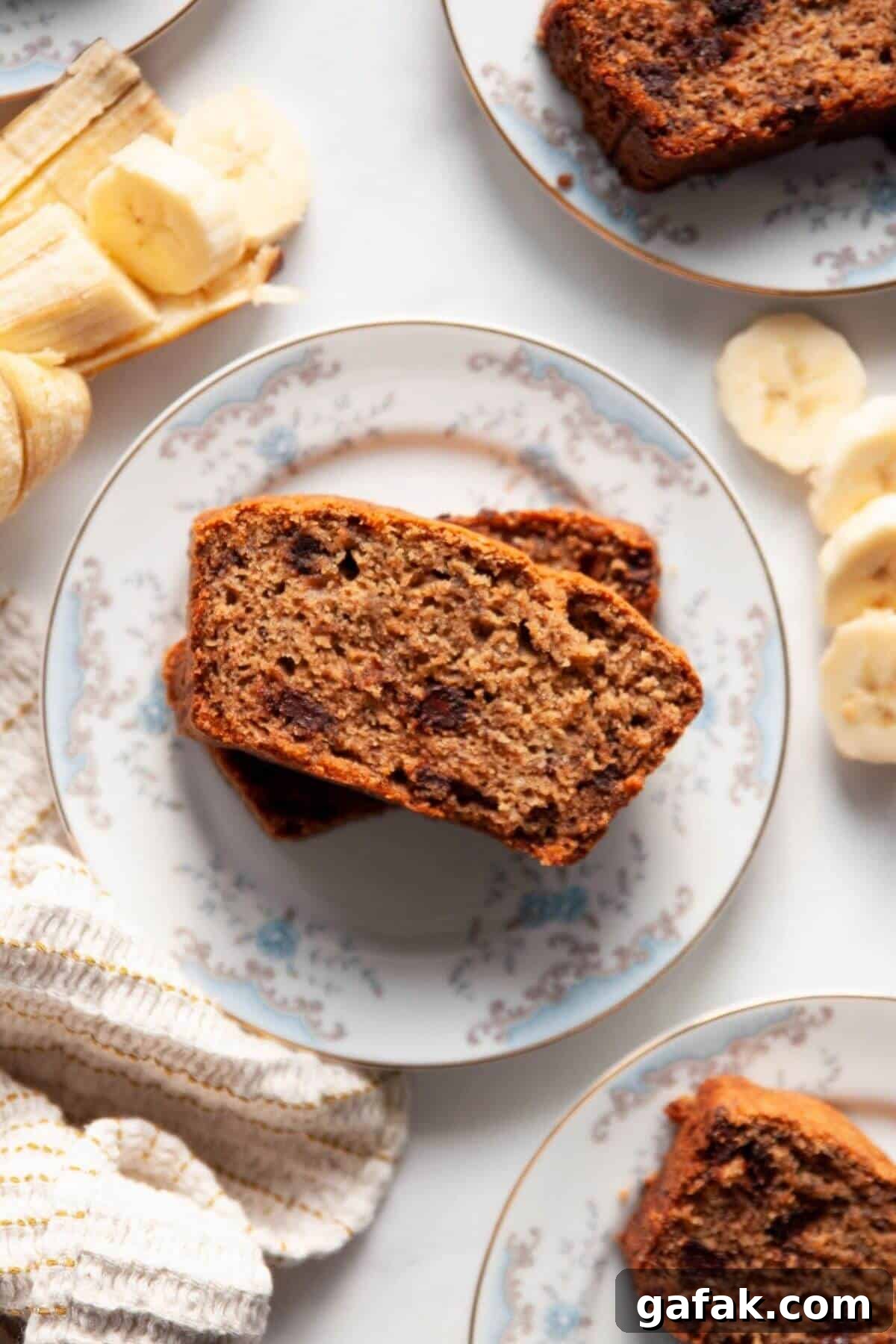 Moist Dairy-Free Banana Bread Recipe (Vegan-Friendly) 8 Slice of moist dairy-free chocolate chip banana bread.