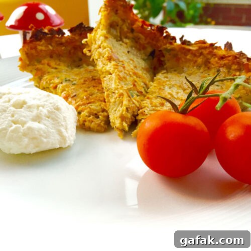 Vegetable flan slices on a white plate
