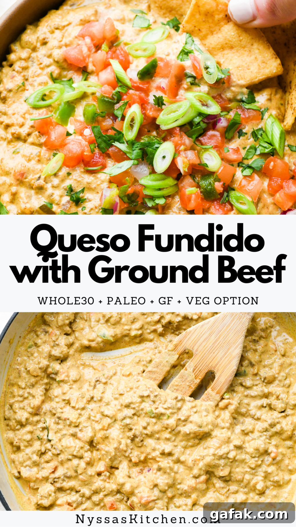 Pinterest pin for Dairy Free Queso Fundido with Ground Beef