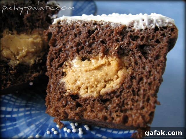 Half of a Chocolate Cupcake with Peanut Butter Filling Inside