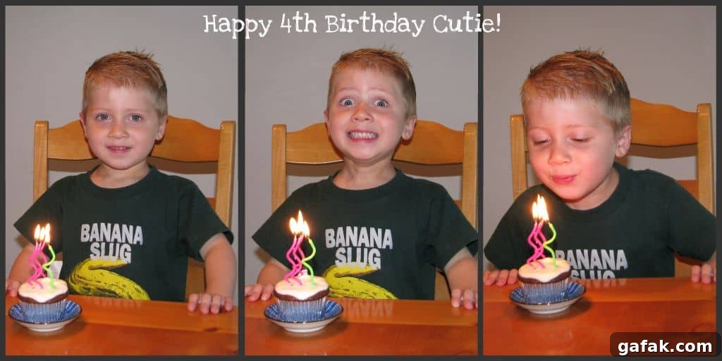 A Collage of Images of Brady with His Birthday Cupcake