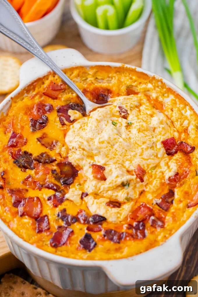 Very creamy and cheesy, homemade Buffalo crack chicken dip.