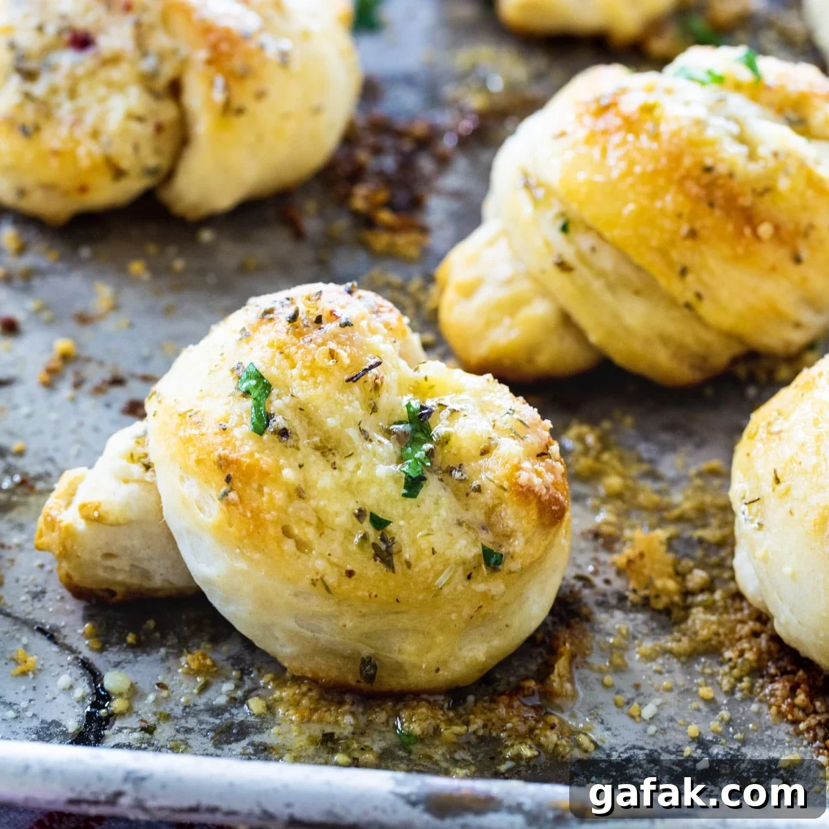 Garlic Knots on a baking sheet.