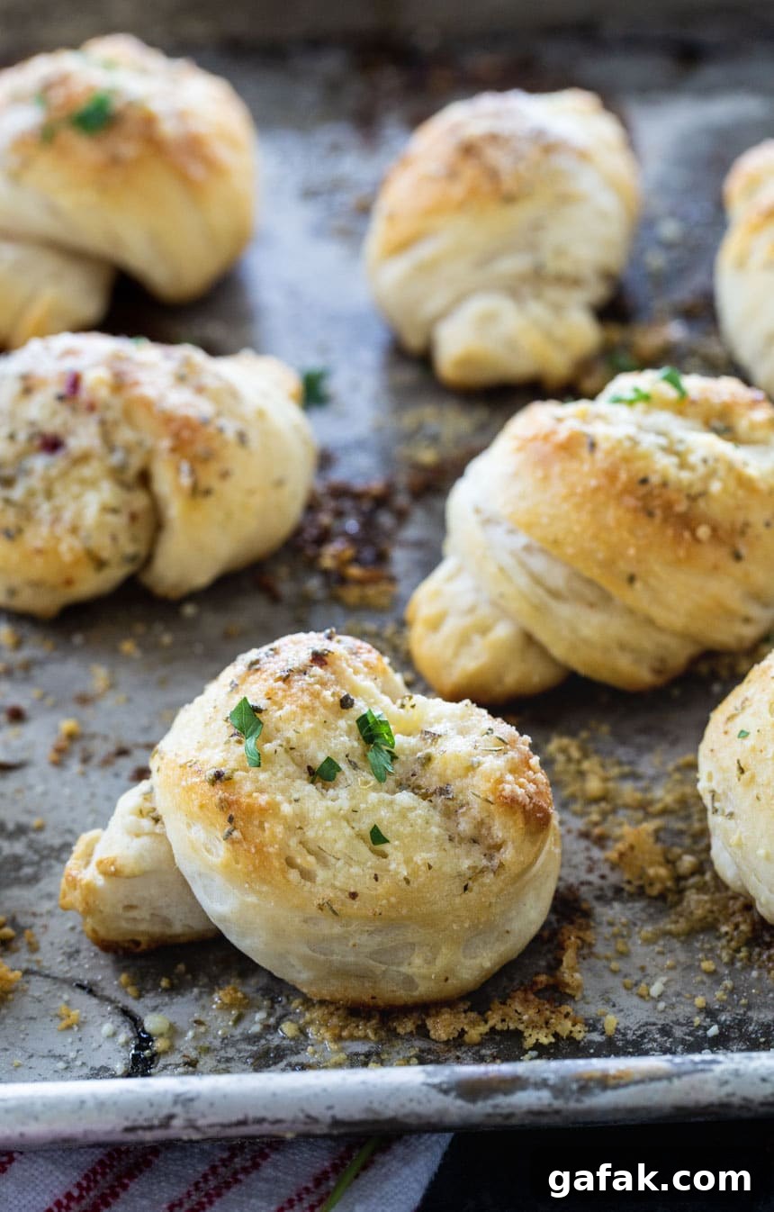 Easy Garlic Knots on a baking sheet.