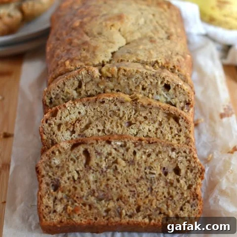 Sliced banana bread on parchment paper