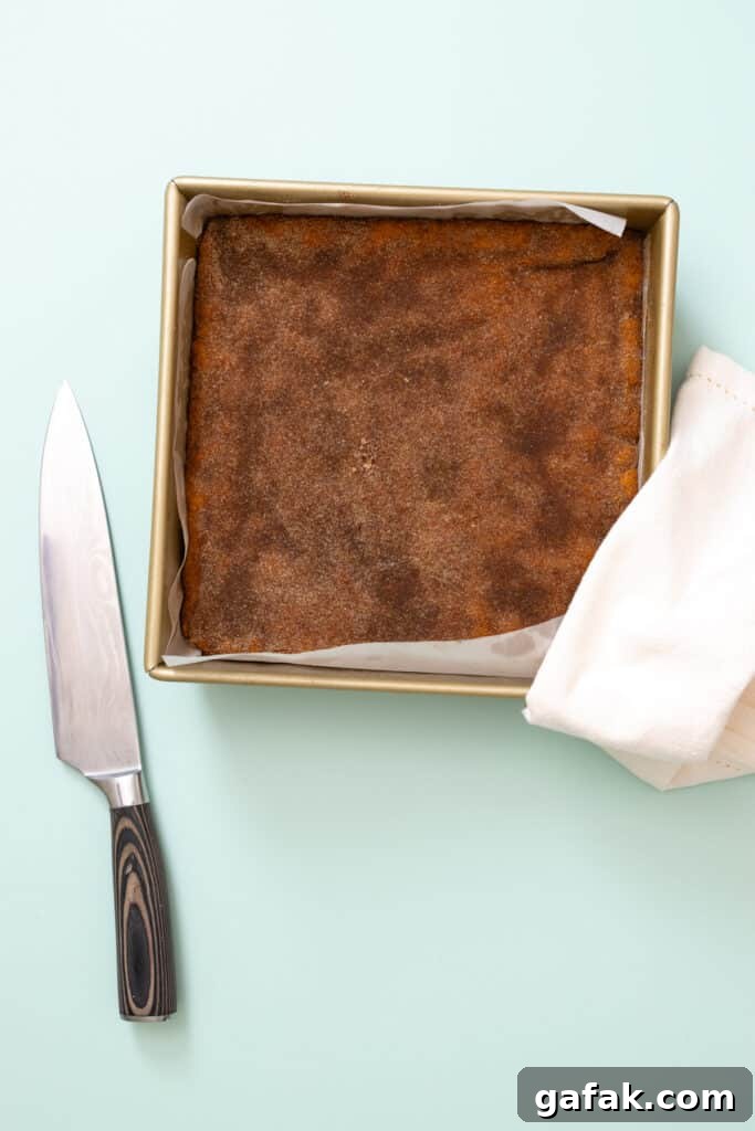 Brown Butter Snickerdoodle Blondies in pan