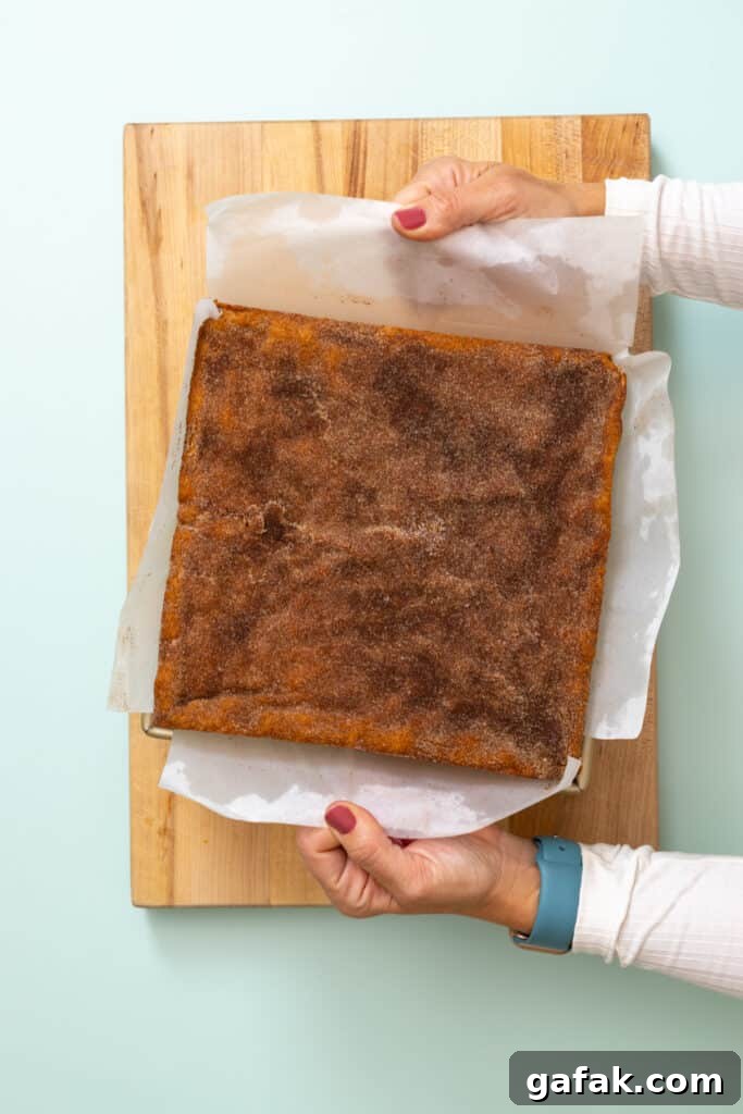 use the parchment paper to remove Blondies from pan