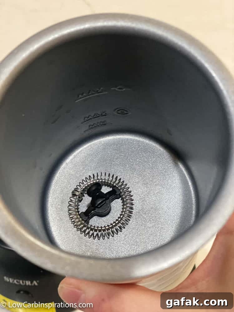 Inside of a small milk frother