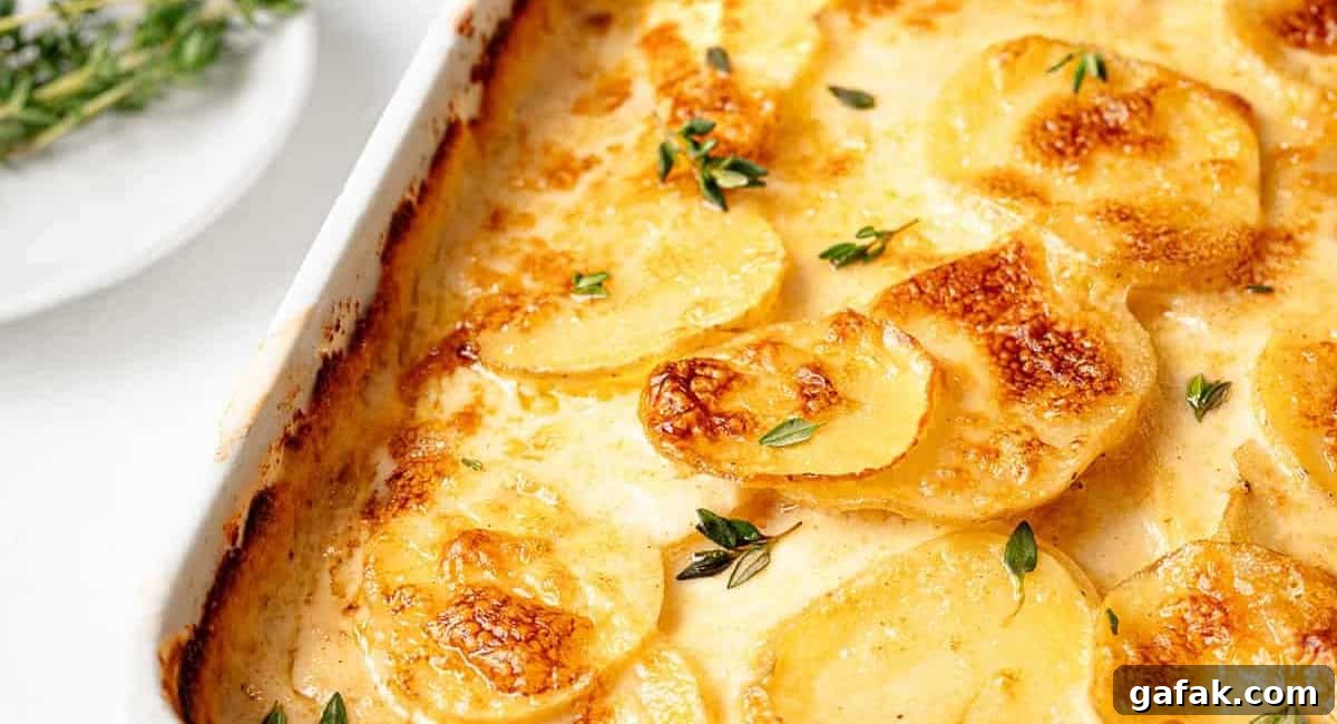 Overhead image of easy cheesy scalloped potatoes. 