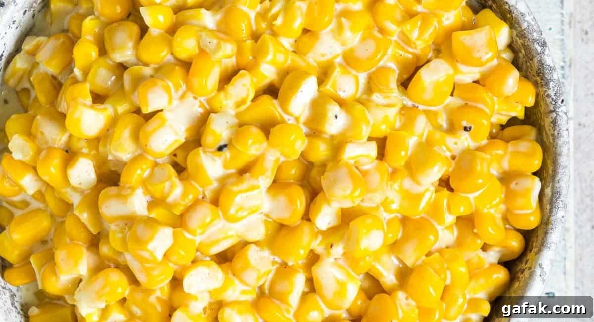 Overhead image of creamed corn recipe. 
