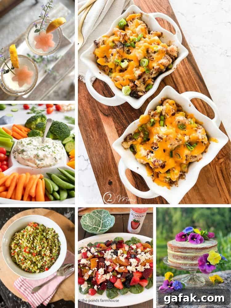 Collage of six recipes to serve for a Mother's Day luncheon.