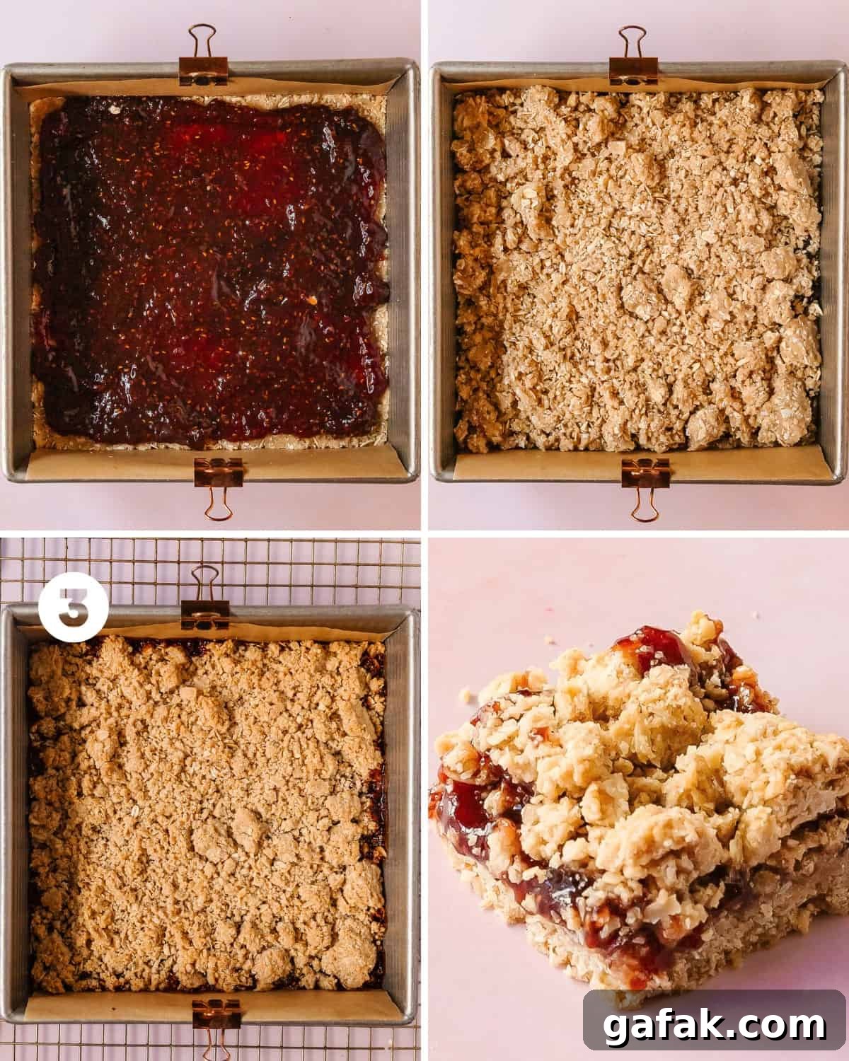 Baked raspberry oat bars cooling