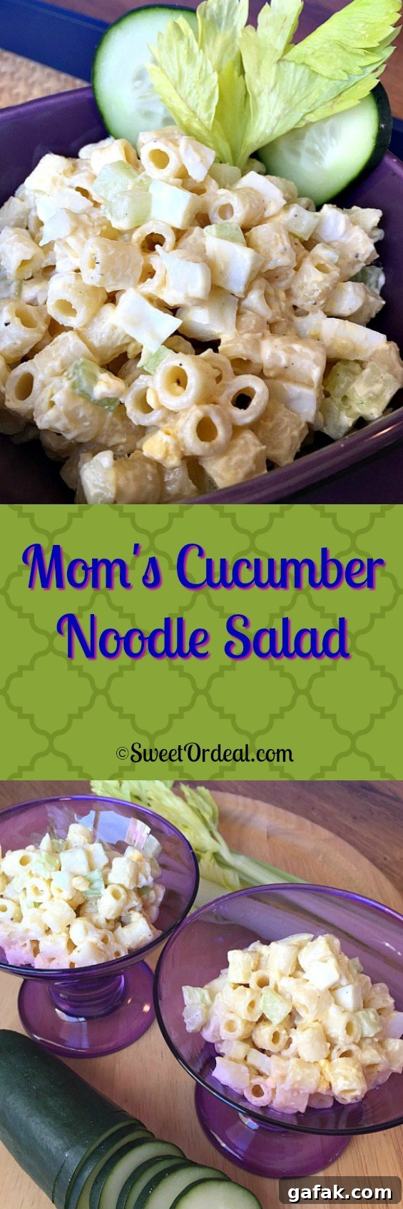 My Mom's Cucumber Noodle Salad is tasty and easy to make, goes with almost anything. Mom's Cucumber Noodle Salad