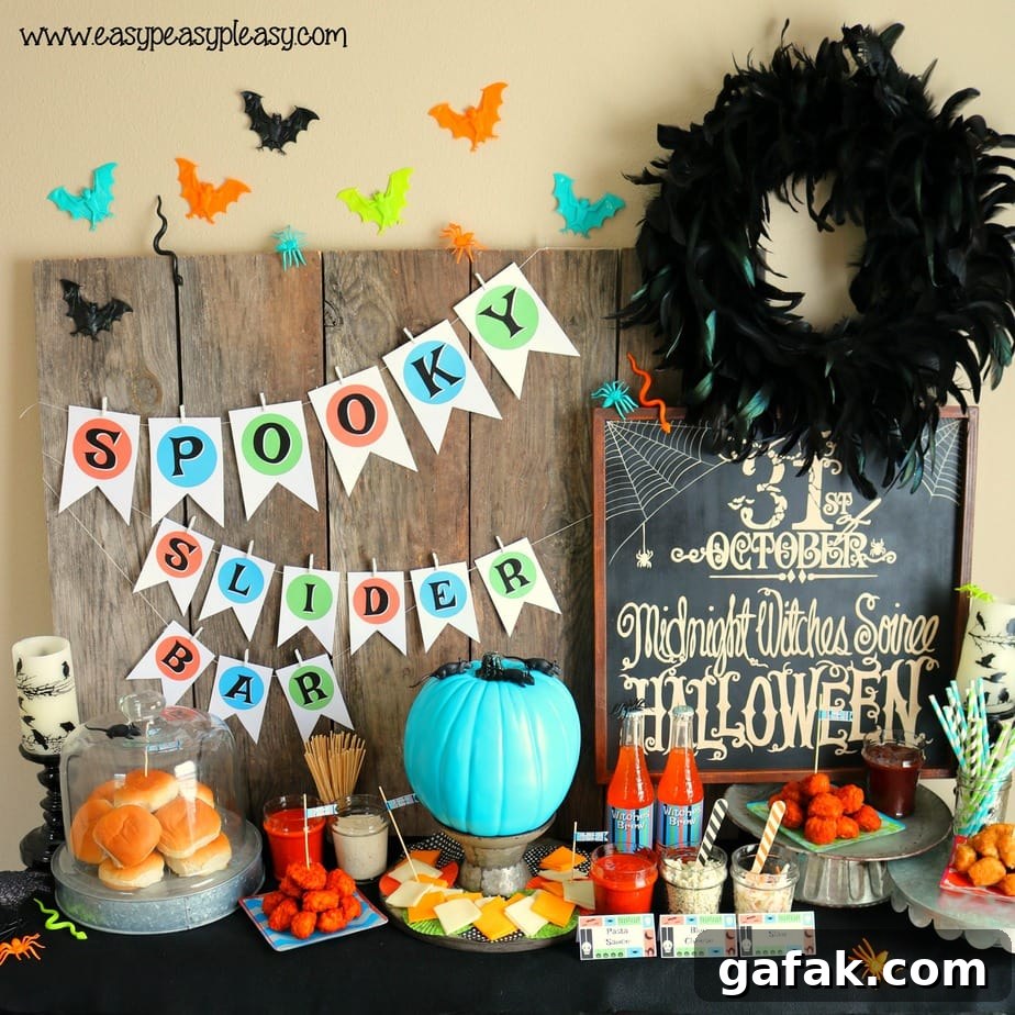 Halloween Spooky Chicken Slider Bar Printables for Party Decor 2 Spooky Chicken Slider Bar with free Halloween printables. easypeasypleasy.com