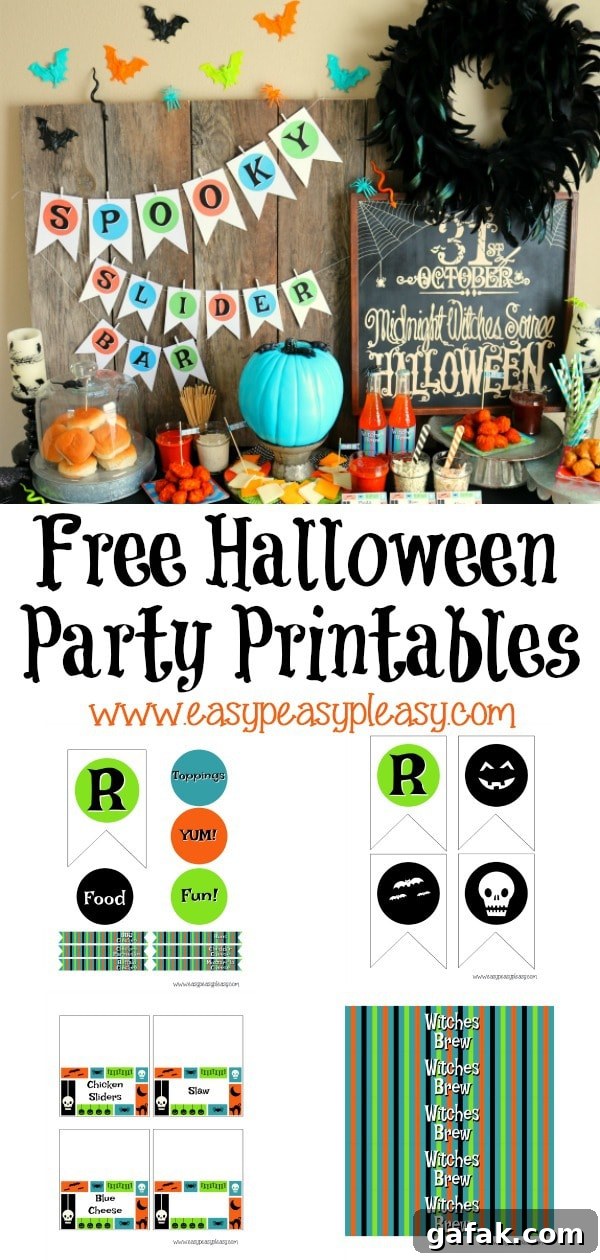 Halloween Spooky Chicken Slider Bar Printables for Party Decor 11 Free Halloween Party Printables perfect for a spooky slider bar including drink labels and food labels. #freeprintables #halloweenparty #sliderbar