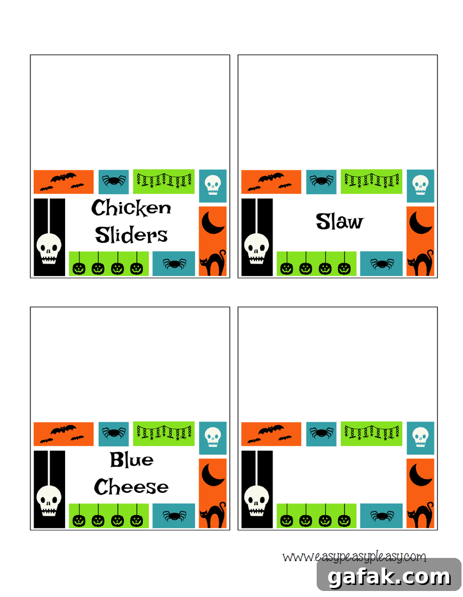 Halloween Spooky Chicken Slider Bar Printables for Party Decor 14 Chicken Slider Bar Tent Labels at easypeasypleasy.com