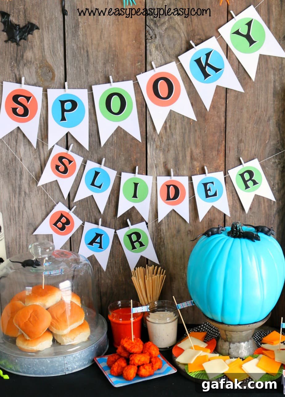 Halloween Spooky Chicken Slider Bar Printables for Party Decor 4 Super Easy Spooky Chicken Slider Bar with free printables at easypeasypleasy.com