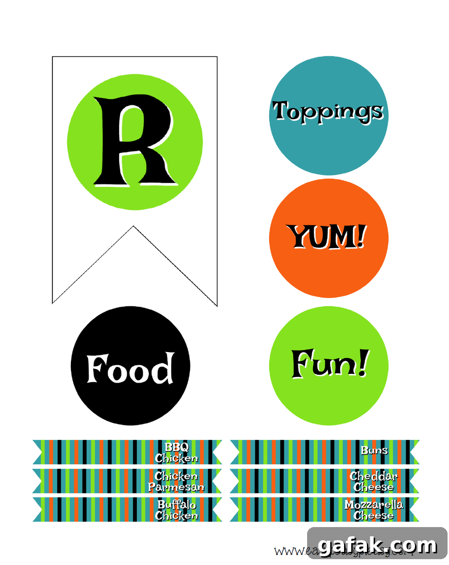 Halloween Spooky Chicken Slider Bar Printables for Party Decor 10 R and toothpick labels for banner and bar. Free Halloween Chicken Slider Bar Printables.