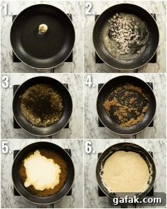 6 step by step photos showing how to make whiskey cream sauce