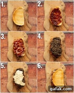 6 step by step photos showing how to make a haggis sandwich