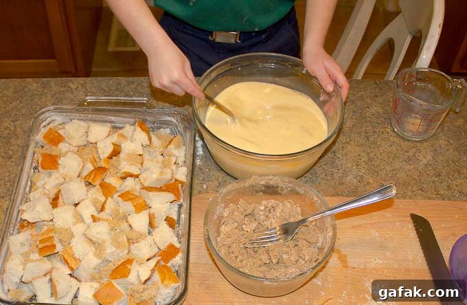 prepping ingrediants for Irish Cream Custard Bread Pudding
