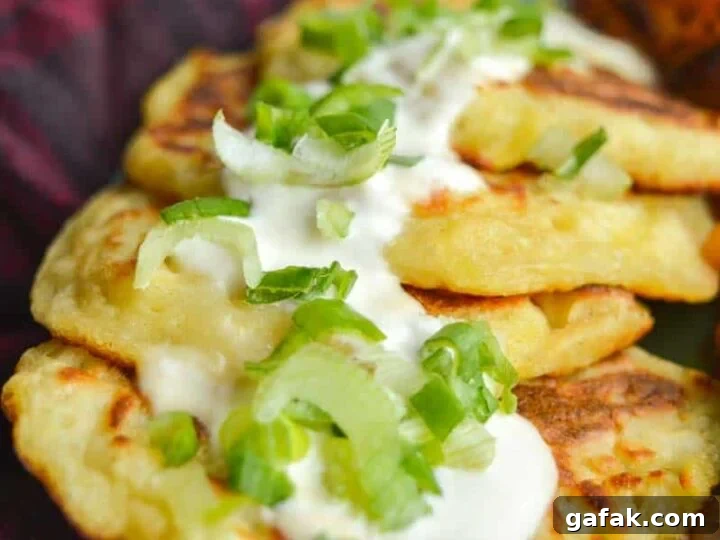 Boxty with vegan sour cream and scallions