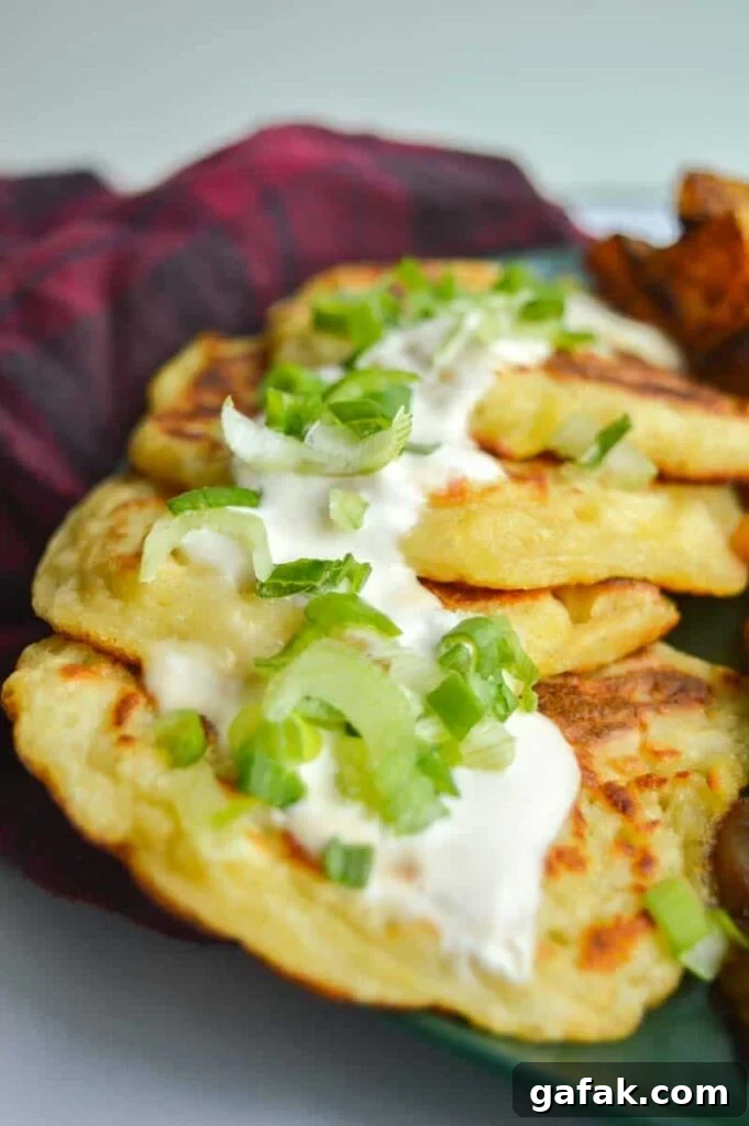 Boxty with vegan sour cream and scallions