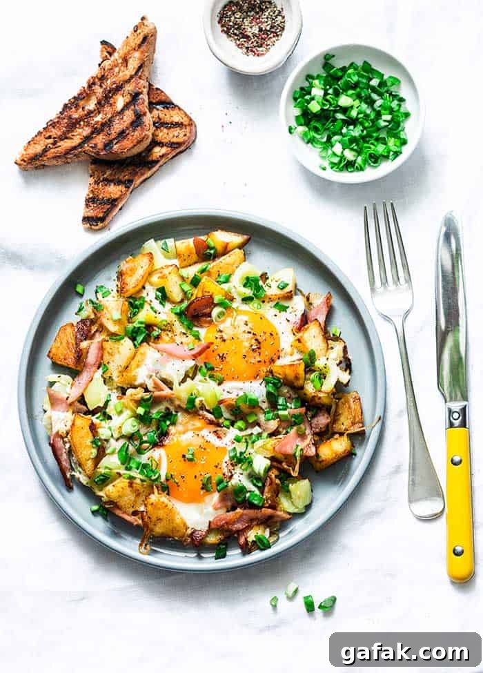 Potatoes ham eggs breakfast hash