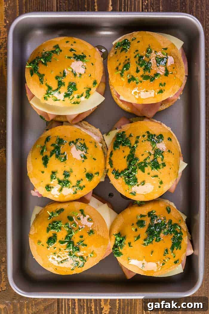 Ham and cheese sliders on homemade dinner rolls