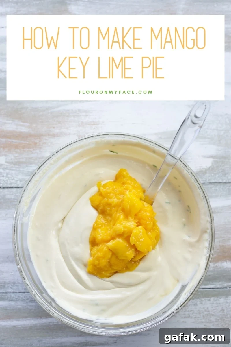 a glass bowl filled with no bake mango pie filling