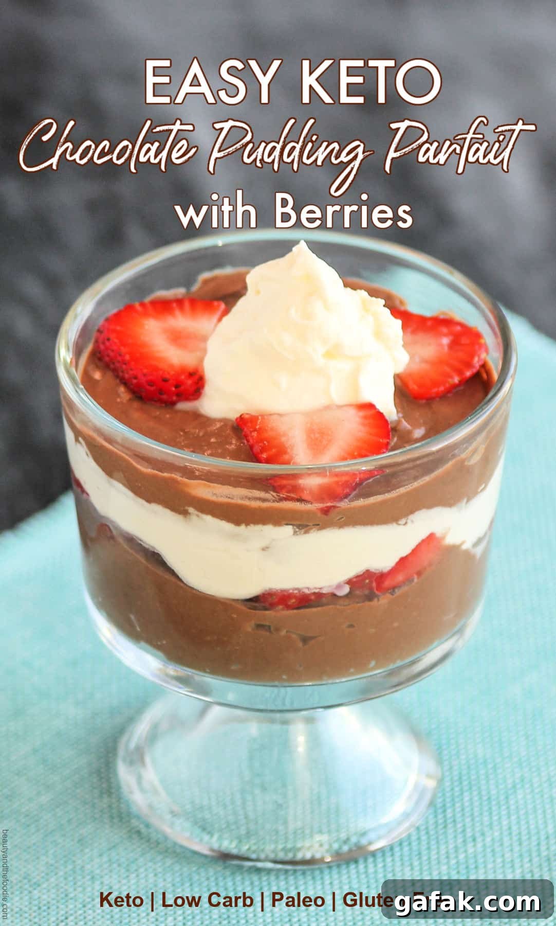 Paleo Chocolate-Strawberry Parfait Recipe for Clean Eating 4 A creamy chocolate pudding with whipped cream and sliced strawberry parfait.