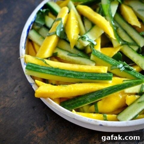 Mango-Cucumber Salad with Cayenne Dressing and Lime Basil Recipe