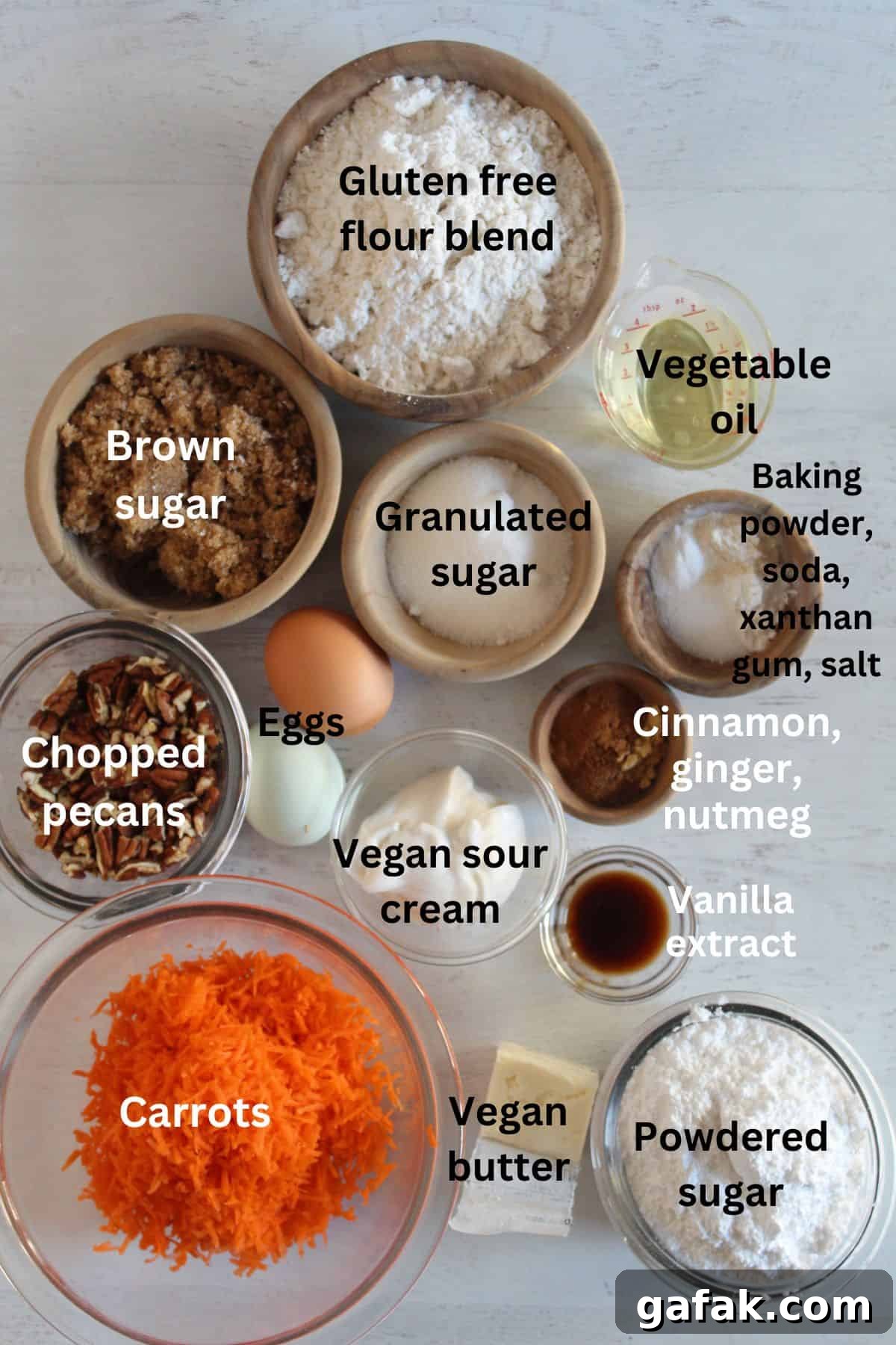 labeled ingredients on a countertop