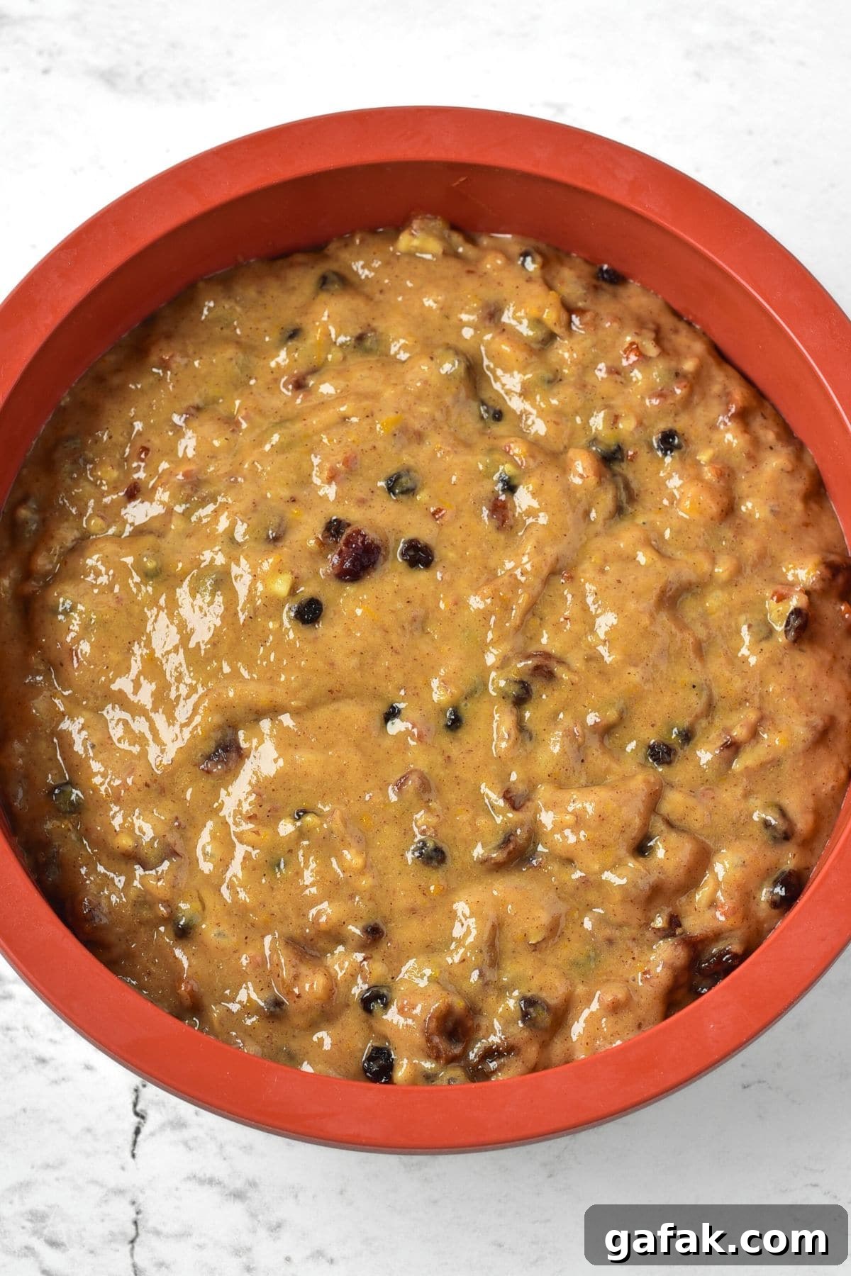 How to Make Gluten-Free Fruit Cake (Dairy-Free) Cake batter in round cake pan