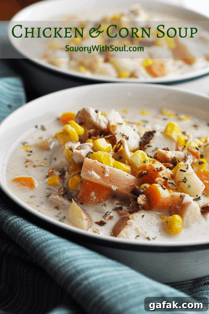 Corn chicken chowder in bowl