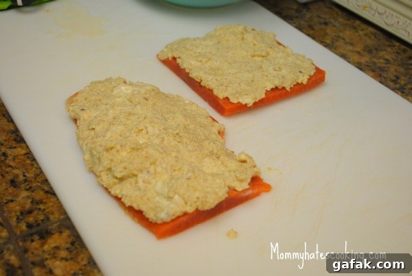 Breading on salmon