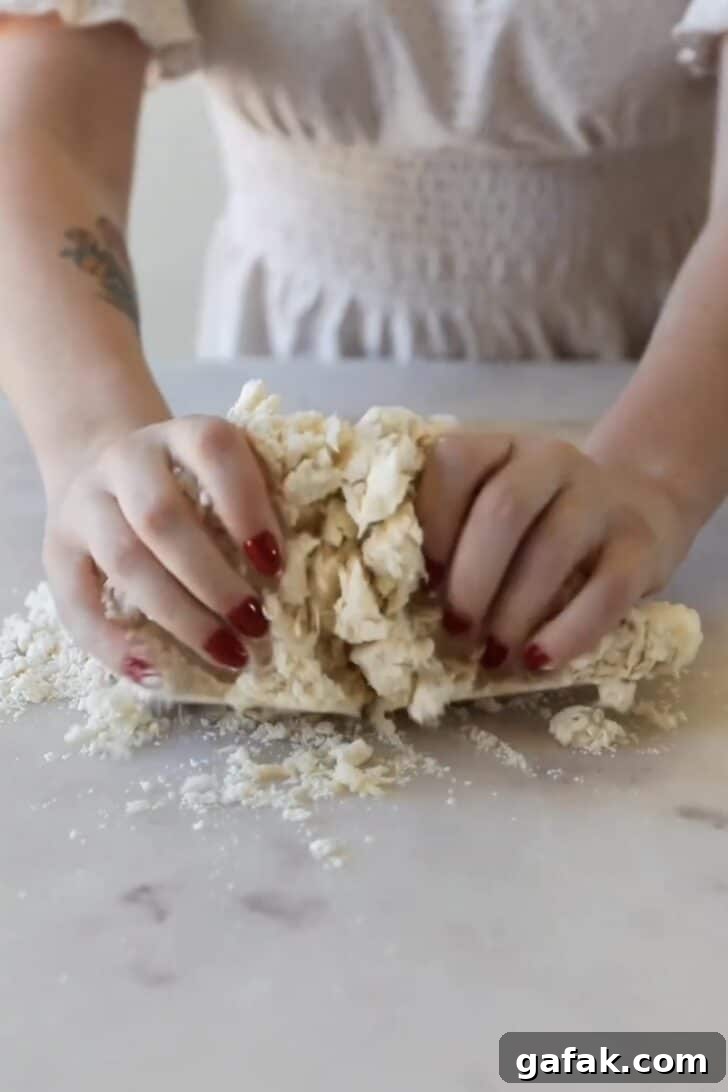 Hands kneading the best pie crust on a marble counter.