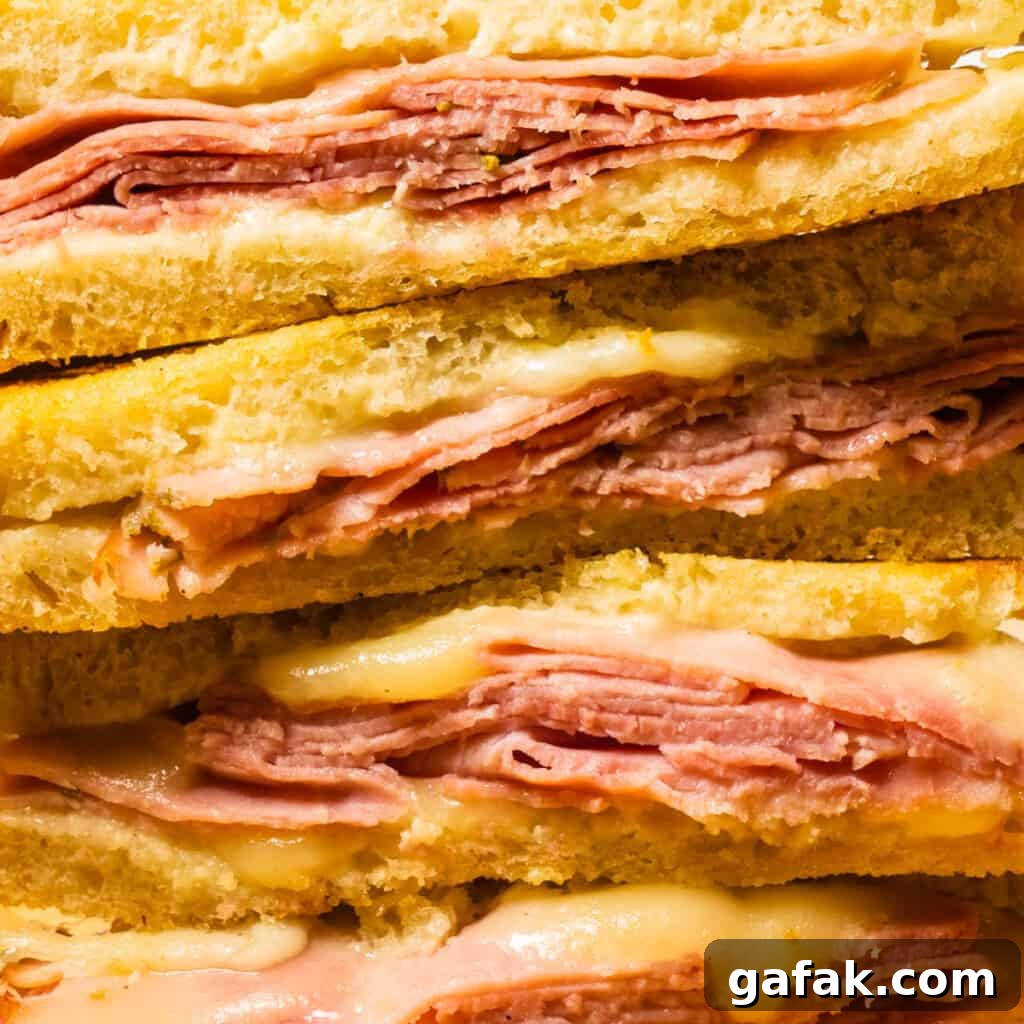 Air fryer ham and cheese close-up image feature