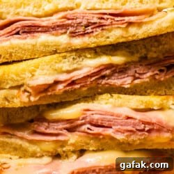 Air fryer ham and cheese close-up image feature