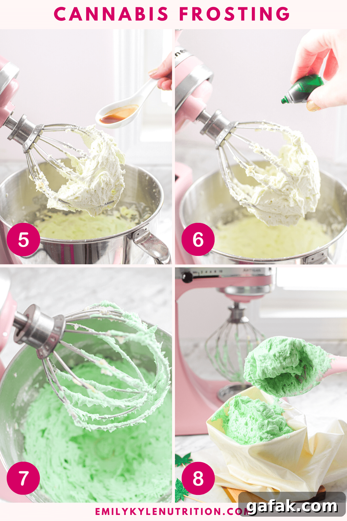 A four step image collage showing last steps needed to make cannabis buttercream frosting