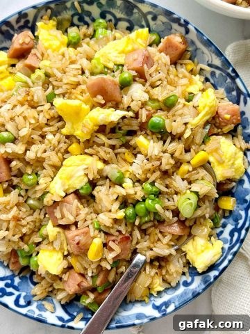 Hawaiian spam fried rice in bowl