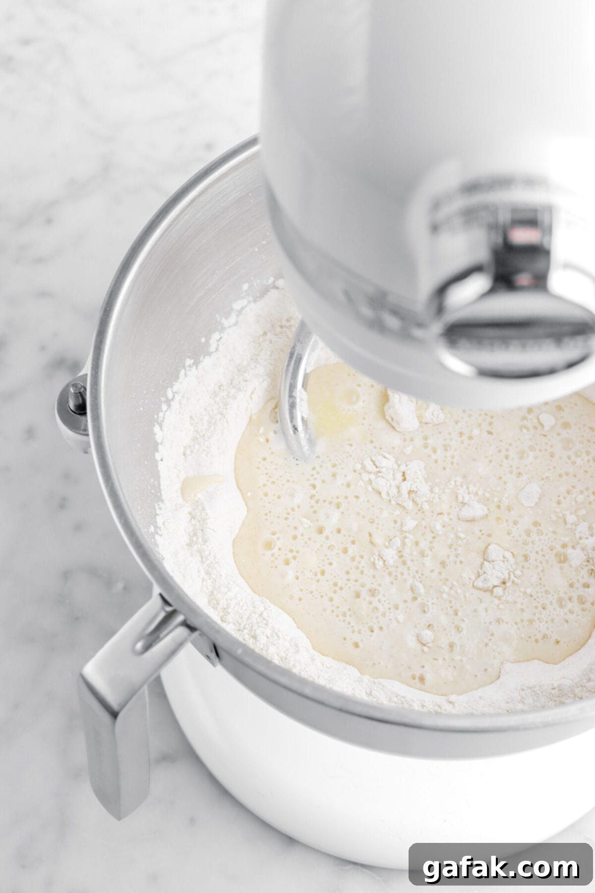milk mixture added to dry ingredients.