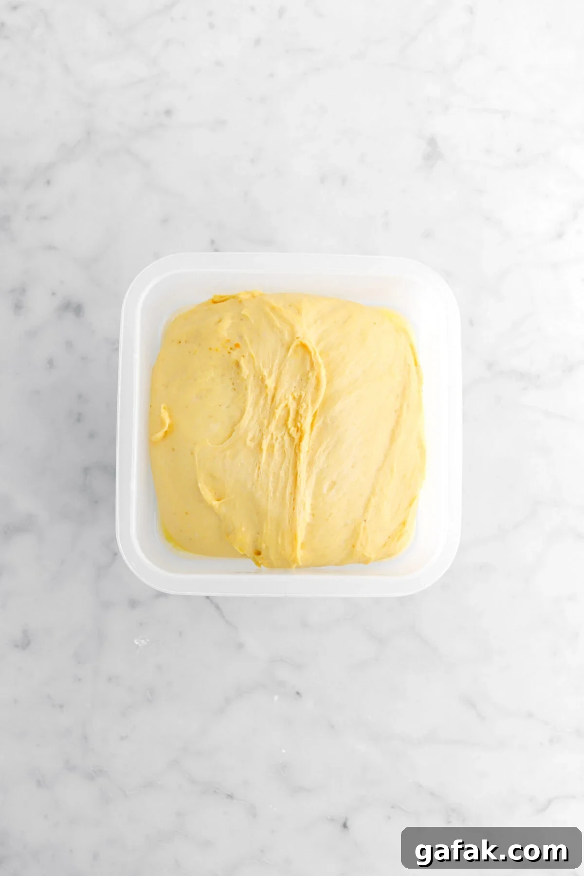 proved dough in plastic container.