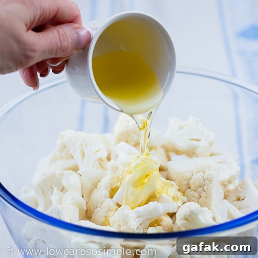 Amazing Cauliflower Poppers; Adding the Oil | Low-Carb, So Simple