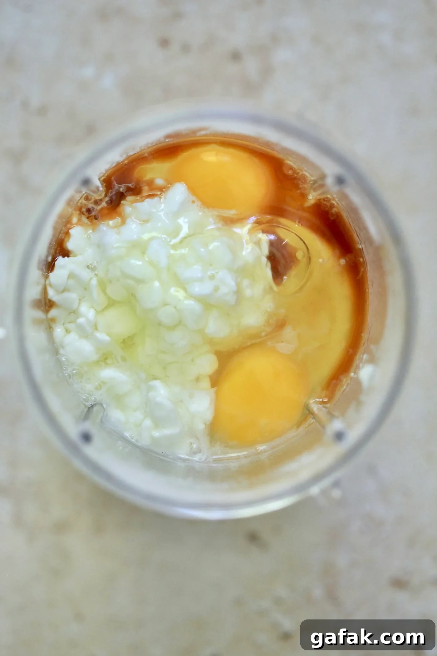 cottage cheese and eggs in a blender.