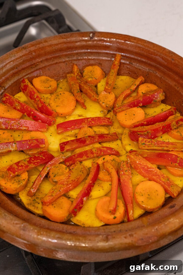 Vegetables stewing in a pot.
